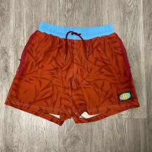 Slunks Shorts Mens XS Red Floral Compression Lined Volleyball Hike Board Gym